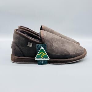 EMU Australia Shoes Men 10 W 11 Brown Suede Sheepskin Slippers Wool Lined
